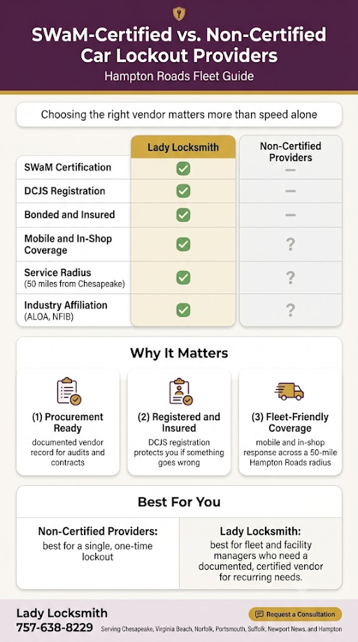 Car Lockout Service in Hampton Roads: SWaM-Certified vs. Non-Certified Providers for Fleets